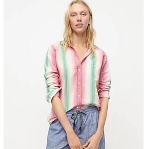 NWT J. Crew Classic Fit Boy Shirt Linen Blend Rainbow Stripe Womens Size 8